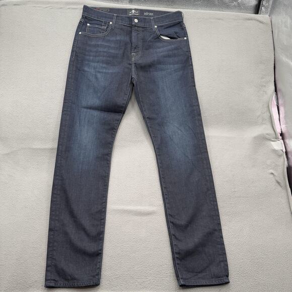 7 For All Mankind Jeans Mens 33 Dark Wash Adrien Slim Tapered Luxe Performance - Picture 1 of 11